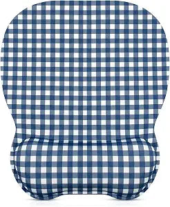 Sabary Dark Blue Gingham Mouse Pad with Wrist Rest Checkered Mouse Pad