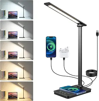 LED Desk Lamp, USB Charging Port Touch Control for Home Office