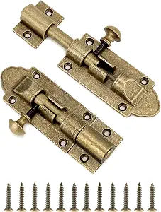 QWORK Elegant Vintage Solid Cast Brass Slide Latch Lock Pack of 2 Antique Finish Oxidizable Brass for Doors and Gates