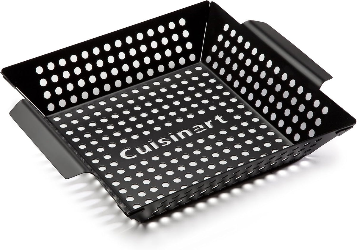 Cuisinart 11" x 11" Non-Stick Grill Wok, Perforated BBQ Grill Basket for Grilling Veggies, Meat & Stir-Fry, Outdoor Grilling Basket for Charcoal and Gas Grills