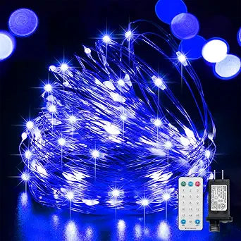LAMPHOME Fairy Lights Plug in, 33Ft 100 LEDs Waterproof Twinkle Firefly Lights, Adaptor Included, Starry String Lights for Wedding Indoor Outdoor Christmas Patio Garden Decoration, Blue