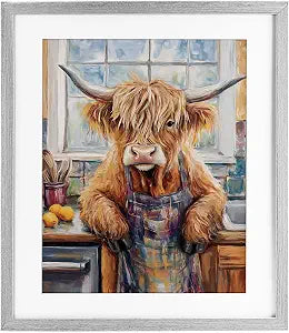 Kitchen Time Chef Cow Farmhouse, 17 x 21 Inch Framed Print Under Glass