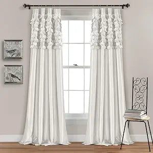 Lush Decor Circle Dream Window Curtains Panel Set for Living, Dining Room, Bedroom (Pair), 54"W x 84"L, White
