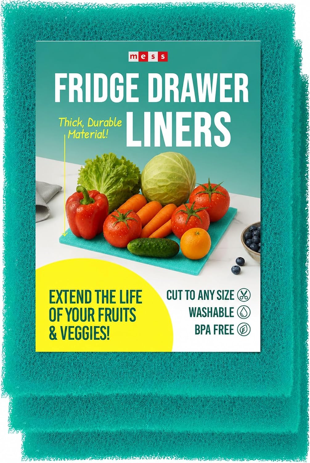 Fridge Drawer Liners 14.5x11.5 in 3 Pk - Anti Bruise Mats - Teal