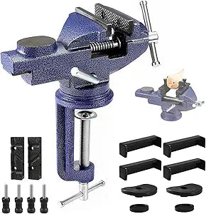 Table Vise, 3" Bench Vise Universal Rotate 360 Work Clamp-On Vise, Table Vice clamp With Multifunctional Jaw for Woodworking, Drilling, Sawing, Metal Working