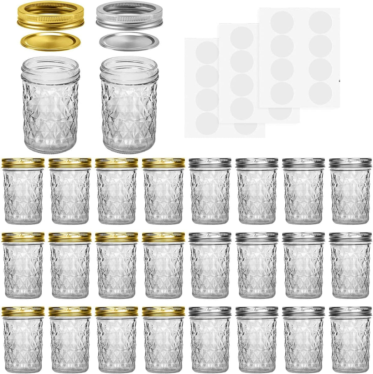 SPANLA Mason Jars 8 oz, 24 Pack Small Canning Jars 8oz Half Pint Glass jars