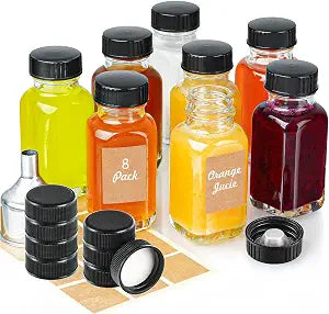 Syntic 8 Pack 2 Oz Ginger Shot Bottles with Caps,Wide Mouth Glass