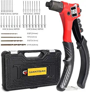 GIANTISAN Rivet Gun Kit with 200 Pop Rivets, 4 Drill Bits and a case