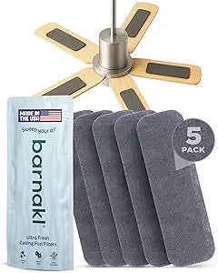 Barnakl Ultra Fresh Ceiling Fan Filters for Blades, Allergy & Dust, 5 Pack