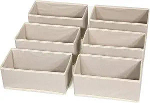 DIOMMELL 6 Pack Foldable Cloth Storage Box Closet Dresser Drawer Organizer Fabric Baskets Bins Containers Divider for Clothes Underwear Bras Socks Lingerie Clothing,Beige 060
