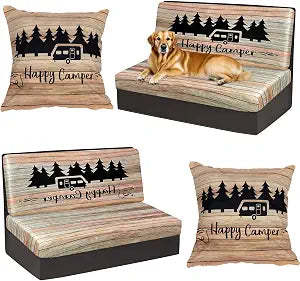 BBSET 6pcs Rv Dinette Cushion Covers Stretch Washable Rv Cushion Slipcove Replacement for Camper Car Bench, 2 Pillowcase, 2 Backrest and 2 Bench Covers (Brown Wooden)
