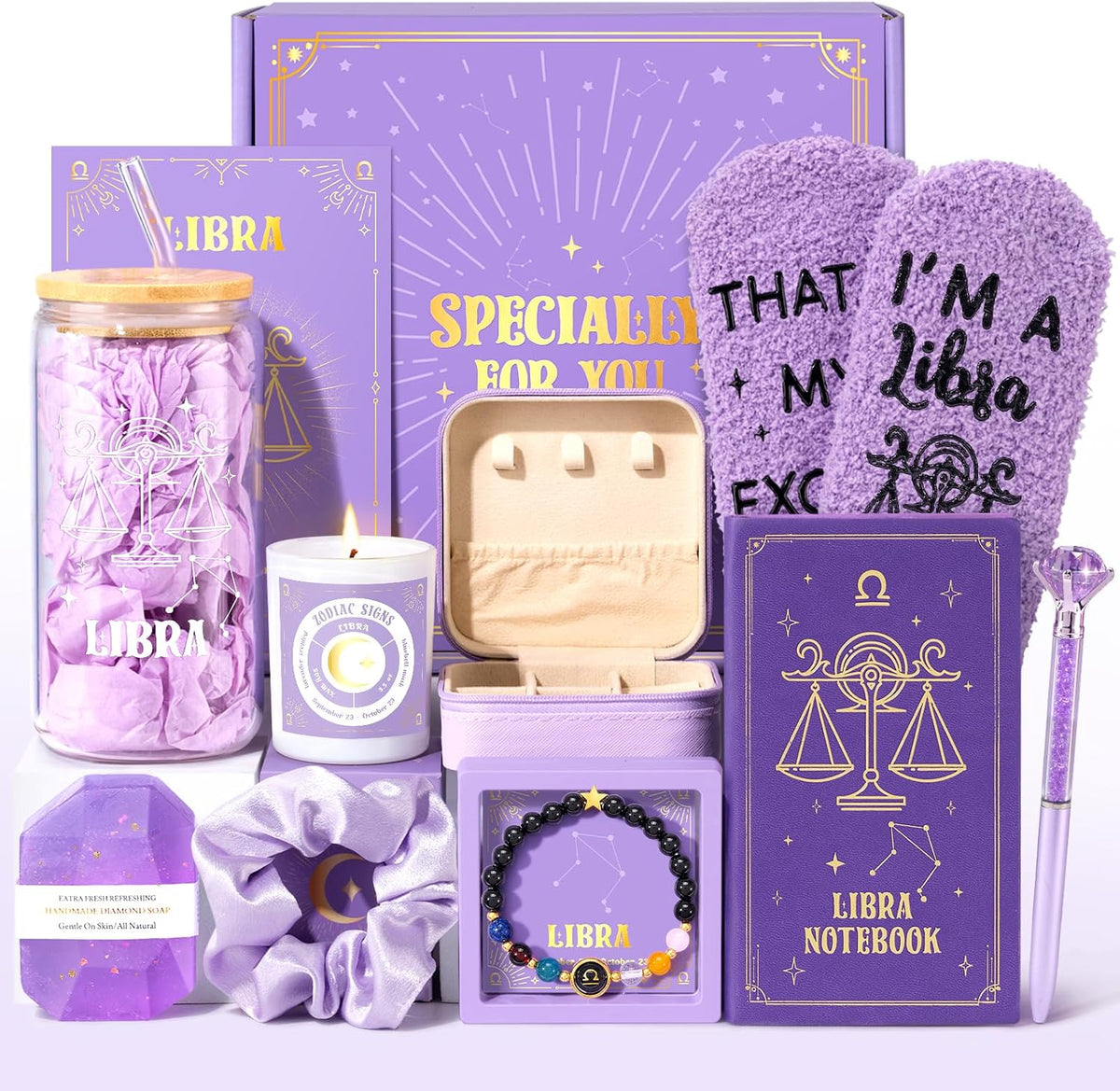 Libra Gifts for Women, 12PCS Purple Libra Zodiac Gift Set for Women