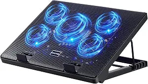 Kootek Laptop Cooling Pad Cooler Stand with 5 Quiet Fans for 12"-17" Laptop