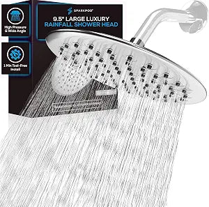 SparkPod 9.5 Inch Large Rain Shower Head - Luxury Rainfall Shower Head - High Pressure Showerhead, Full Body Coverage with Anti-Clog Silicone Nozzles -No Hassle, Easy Install (1/2 NPT, Chrome)