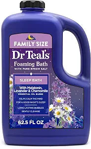 Dr Teal's Foaming Bath with Pure Epsom Salt, Sleep Blend with Melatonin, Lavender & Chamomile Essential Oils, 62.5 fl oz