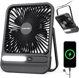 10000mAh Travel Fan, Portable Desk Fan, Ultra-thin Rechargeable Camping Fan with LED Light, Display, Timer for Camping, Office, Bedroom, Outdoor, Cruise Ship Essentials