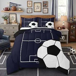 Erosebridal Football Comforter Set Twin Size Kids Soccer Bedding Set for Boys Girls Teens,Sports Theme Bed Comforter Sets Dark Blue Ball Gaming Quilt Bed Set Football Room Decor with 1 Pillowcase