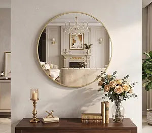 Alpen 28 Inch Wall Mounted Mirror for Bathroom Entryway Decoration, Gold