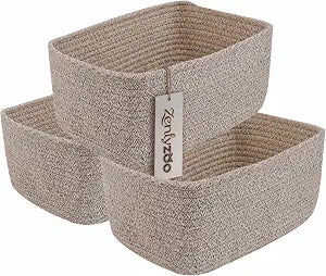 Small Woven Cotton Rope Storage Baskets, 3 Pack, 11.5x 7.5x4.7 in