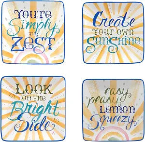 Certified International Lemonade 6" Canape/Luncheon/Appetiser Plates, Set of 4 Assorted Designs
