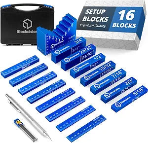 ELEON Blockcision Setup Blocks Woodworking Tools 16 PCS - Height Gauge Set with Easy Spacer Block - Stepped Level Design - Precision Ruler-Marked Setup Bars for Router Table Saw Accessories with Case