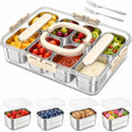 Snackle Box Container, 304 Stainless Steel Snack Box, Snacklebox for Fruit, Snackle Box with Individual Lids and 2 Forks, 8 Compartment Stainless Steel Snack Containers for Party, Beach, Travel