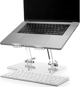 DuraClear Acrylic Laptop Stand for Desk  Ergonomic Adjustable Acrylic Computer Stand - Clear Laptop Stand with Enhanced Airflow and Workspace Elevation