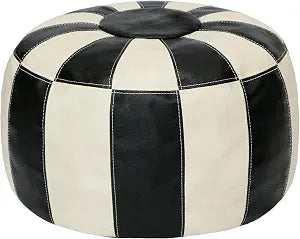 Thgonwid Unstuffed Moroccan Ottoman Pouf Cover, Ottoman Footstool Storage Solution, Bean Bag Chair, Foot Rest, Multi-Black&White