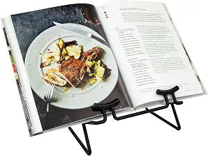 Spectrum Cookbook Stand for Kitchen Counter Tops Modern Recipe Book Holder Black, Angled Elevated Steel Recipe Organizer for Displaying Cook Books and Tablet Recipes in Kitchen Dining Room Storage