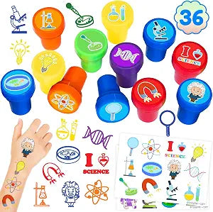 36PCS Science Party Favors - 24PCS Temporary Tattoos & 12PCS Stamps