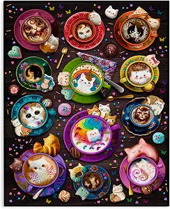 Cat Lattes Coffee Kitchen Humor, 16 x 20 Inch Canvas Wall Art