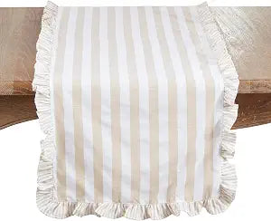 SARO LIFESTYLE Striped Ruffle Edge Table Runner  Decorative Non-Reversible Cotton Blend Table Runner for Dining Table, 16"x72"