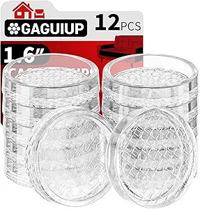 1.6"x1.6" Round Rubber Furniture Caster Cups, 12 PCS Chair Coasters for Carpet - Clear Non Slip Furniture Pads with Grip, Carpet Protector for Furniture Legs - Protect Any Flooring