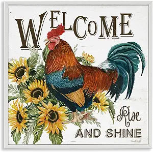 Rise and Shine Rooster Farmhouse, 12 x 12 Inch Framed Gicle Print