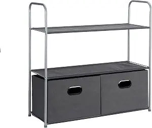 Amazon Basics Freestanding Closet Organizer with Fabric Bins, Drawers and 3 Shelves, Easy to Assemble, Grey, 32.7" x 12.2" x 31"