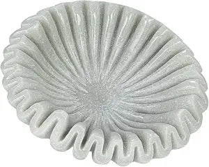 Creative Co-Op Round Marble Pleated Dish, White