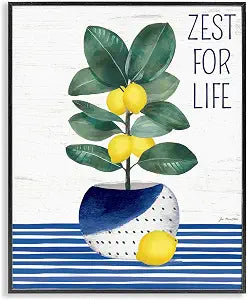 Lemon Plant Blue Stripes Affirmation, 16 x 20 Inch Framed Gicle Print