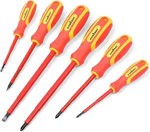 HORUSDY 6-Piece 1000V Insulated Precision Screwdriver Set, Magnetic Tip CR-V Electrician Tools with Cushion Grip TPR Handle for Electrical Applications