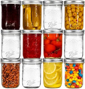 Ball Regular Mouth Mason Jars 8 oz. 12 Pack Bundled with Peaknip Jar Opener