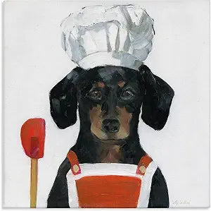 Kitchen Chef Dog Animal Print, 24 x 24 Inch Canvas Wall Art