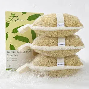 Premium Egyptian Natural Loofah Sponge 100% Plant-Based Exfoliating Body Scrubber Dye-Free Biodegradable Shower Pouf Deep Cleansing for Body Back and Face, Women & Men (3 Pack)