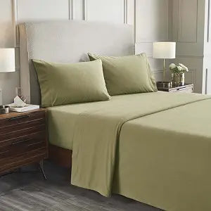 Superior Rome Flannel Cotton Sheet Set, Ultra-Soft Fuzzy Sheets, Modern, Farmhouse Bedding, Basics, Includes; Flat Sheet, Elastic Deep Pocket Fitted Sheet, Pillowcase, Twin XL, Solid Sage