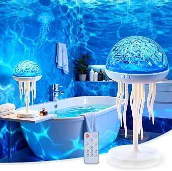 Waving Jellyfish Lamp - Ocean Wave Project Light with Remote & Soothing Lights, Waterproof Shower Lamp, Rechargeable, Cordless, Magic Ambient Lighting for Women Mom Teen Girls, Fun Gifts