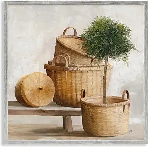 'Traditional Whicker Baskets Stacked Still'| Framed Giclee Art