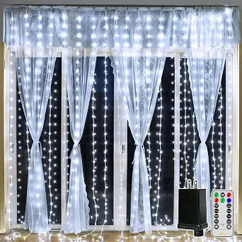 Ollny Curtain Lights 300LED 9.8ftx9.8ft, Connectable IP67 Waterproof