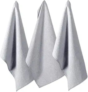 DII Cotton Kitchen Towel Set Lightweight & Fast-Drying Dish Towels, 20x30, Gray Chambray, 3 Piece