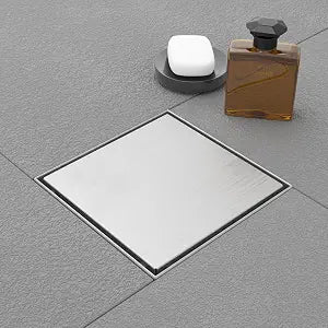 Square Shower Drain - 6 Inch Brushed Nickel, with Tile Insert Grate