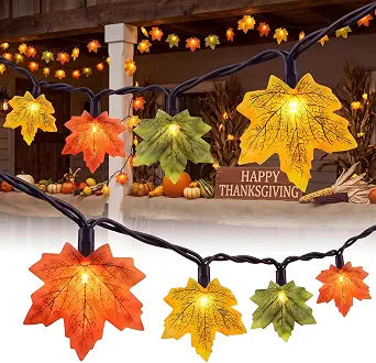 Fall Decor Maples Leaf String Lights, 13.6FT LED Maples Leaf Lights with 35 Maple Light, Plug In Fall Decorations for Indoor Outdoor Thanksgiving Christmas Halloween Harvest-Orange/Yellow/Green