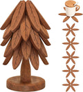 Wooden Trivet Set for Hot Dishes 5 Foldable Tree Trivets with Storage Stand