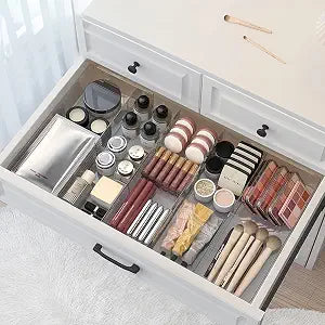Expandable Drawer Storage Box with 6 Removable Dividers - 2.04" Depth for Light Drawers, Kitchen Utensils, Cosmetics, Office Supplies Organizer (10.43" Length, 20.27" Width)